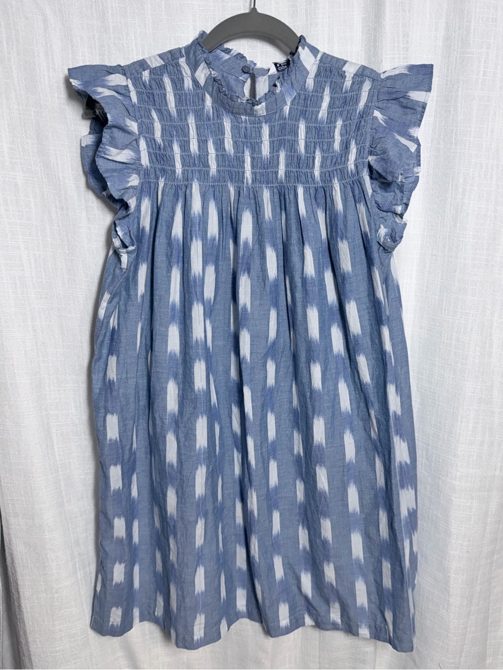 NWT Crown & Ivy Blue White Ikat Smocked Tiered Maxi Dress Size Medium